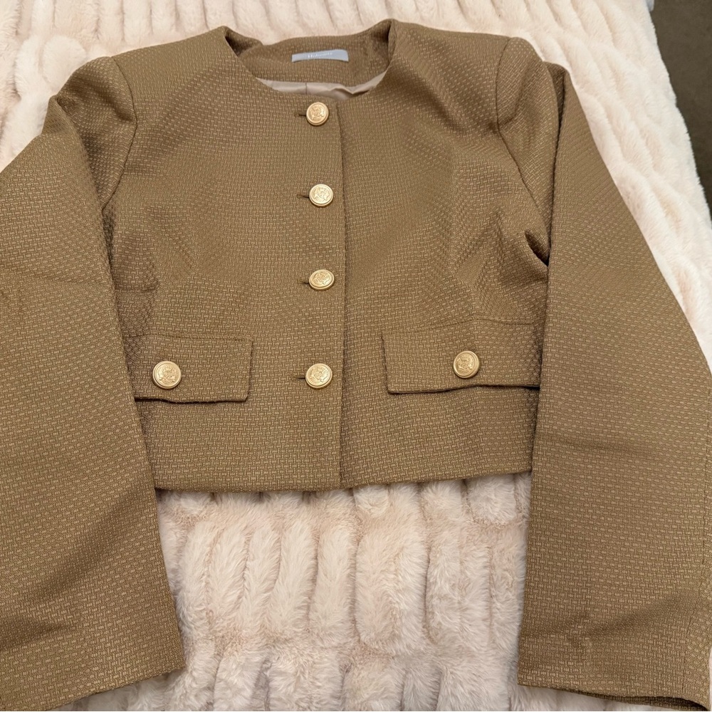 Elegant Tan Blazer with Gold Accents